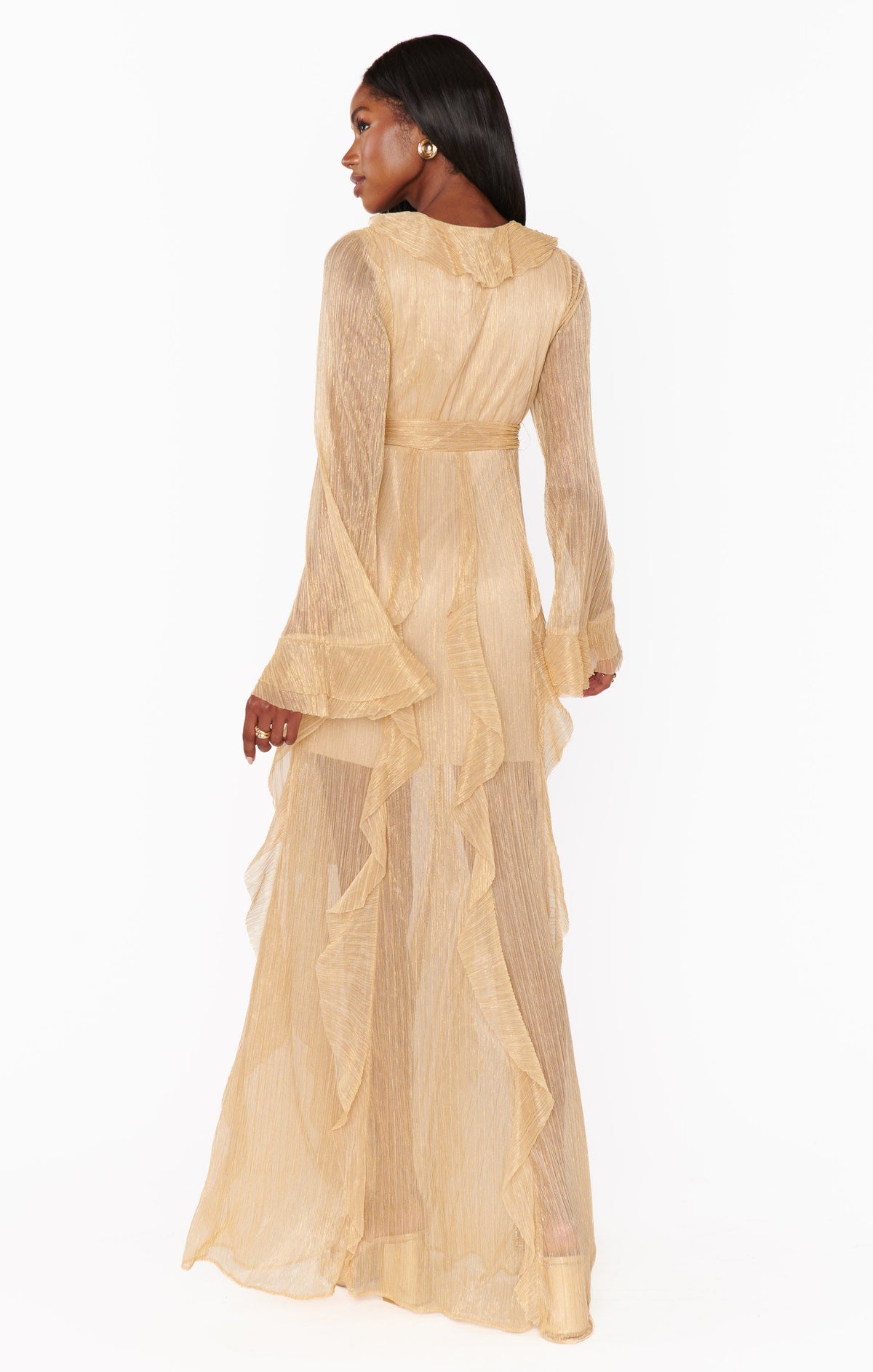 Jenny Ruffle Maxi Dress ~ Gold Glimmer