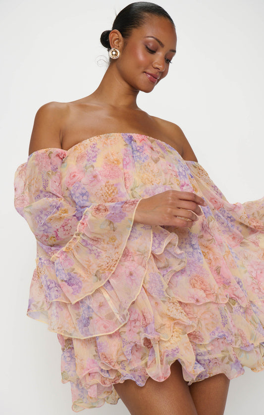 Fiona Mini Dress ~ Pale Yellow Blooms