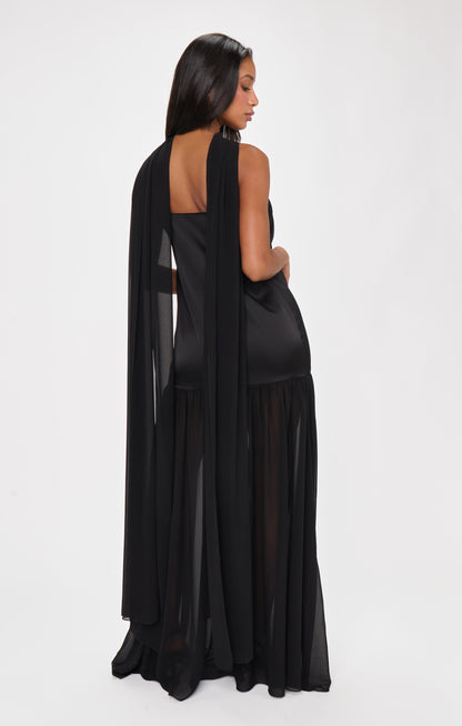 Dalia Maxi Dress ~ Black Luxe Satin