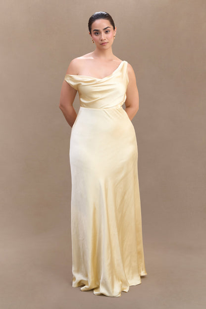 Jacinta One Shoulder Maxi Dress - Pastel Lemon
