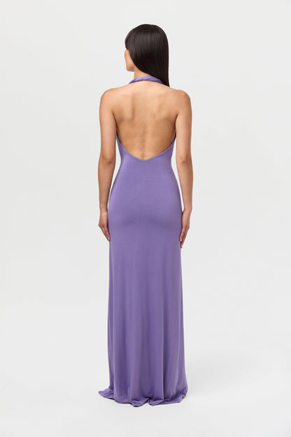 Smooth Halter Plunge Drape Tie Dress