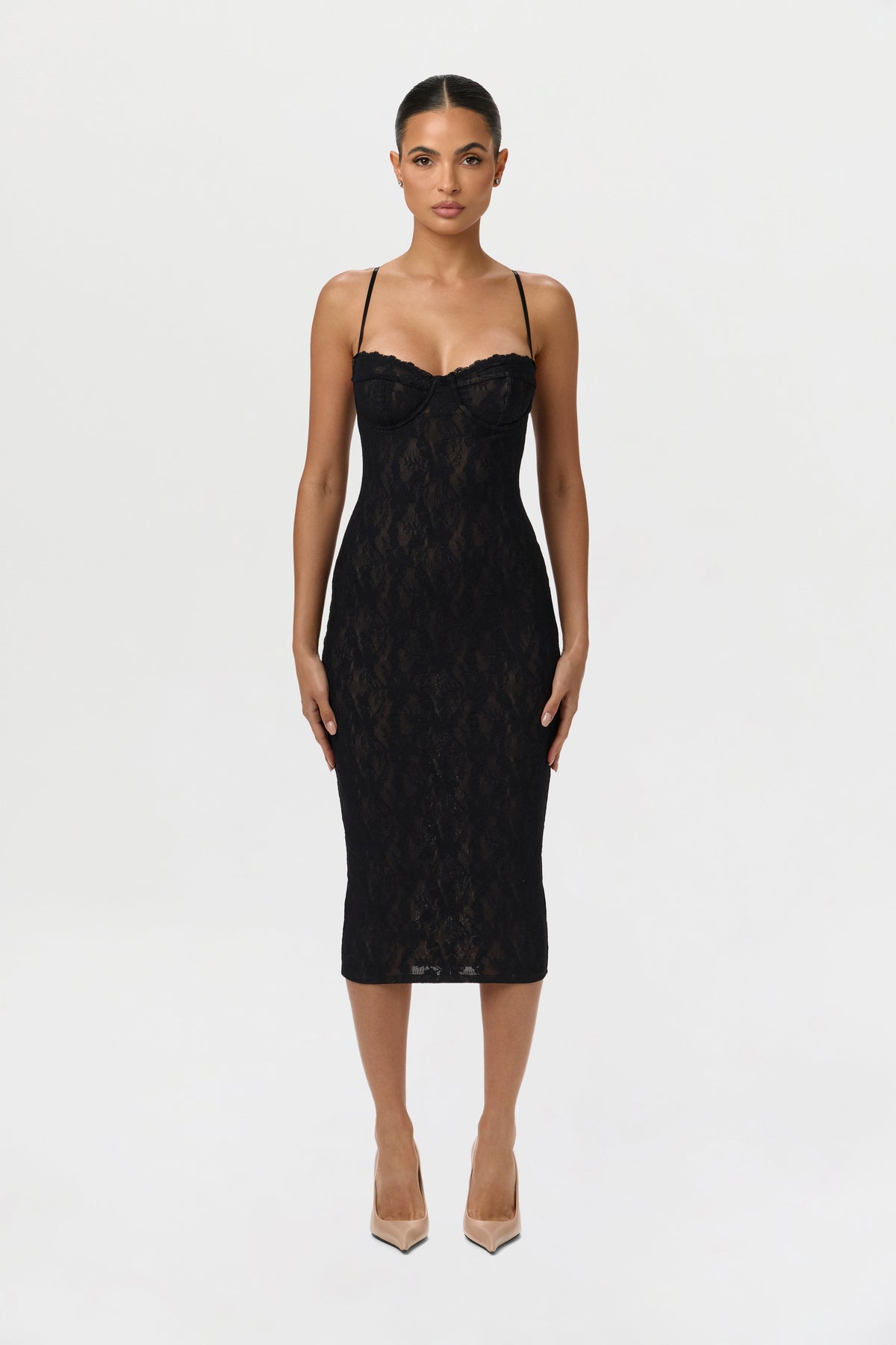 Stretch Lace Midi Dress