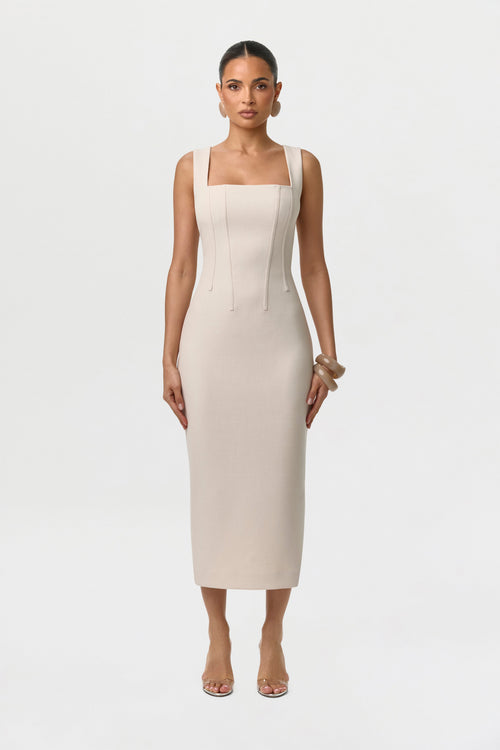 Suiting Lace-Up Midi Dress