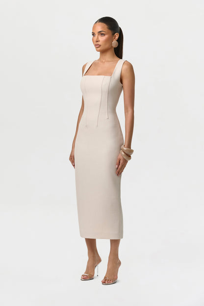 Suiting Lace-Up Midi Dress