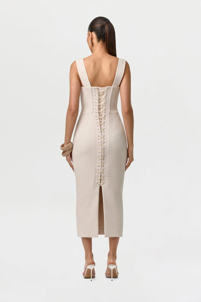 Suiting Lace-Up Midi Dress
