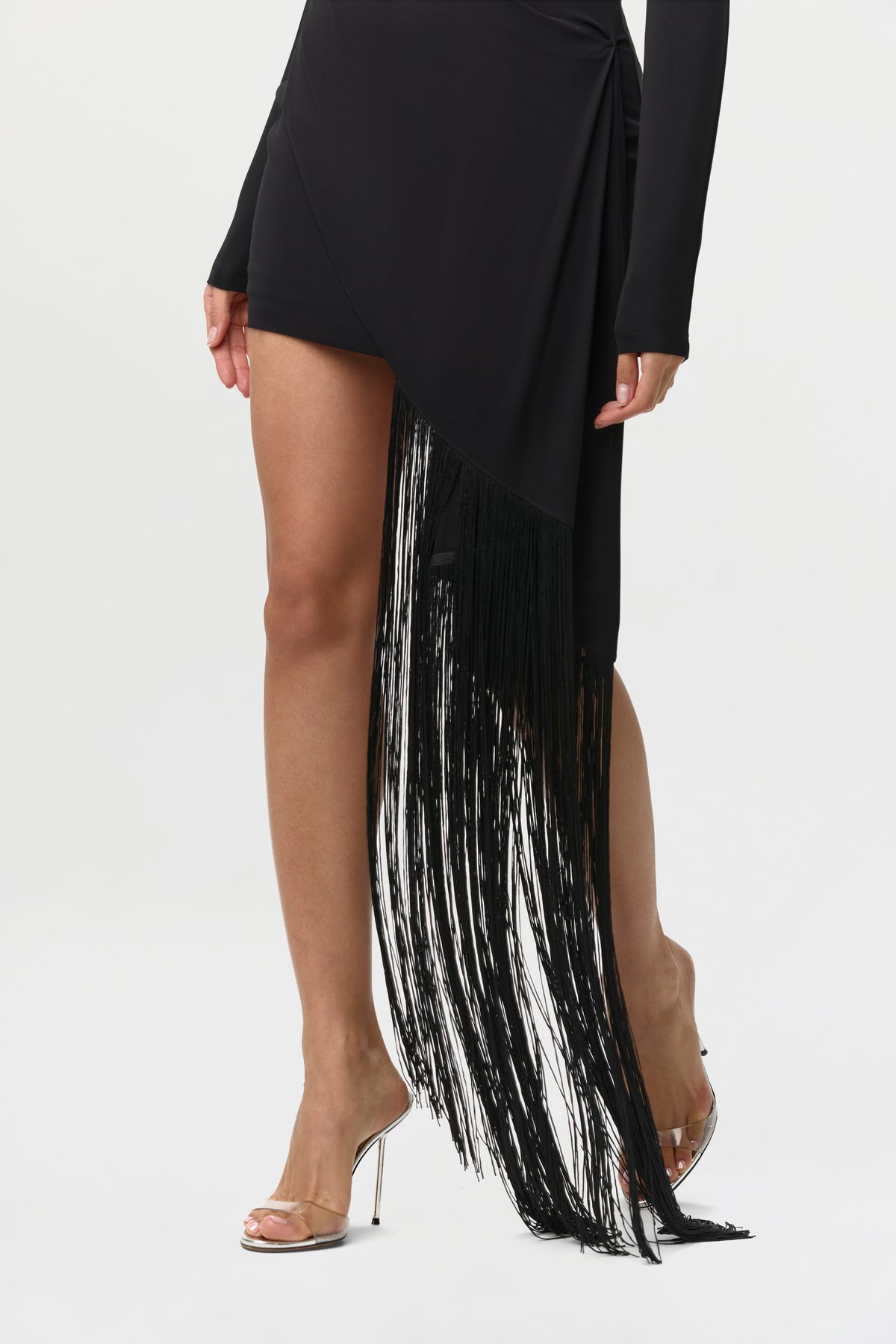 Draped Fringe Mini Dress