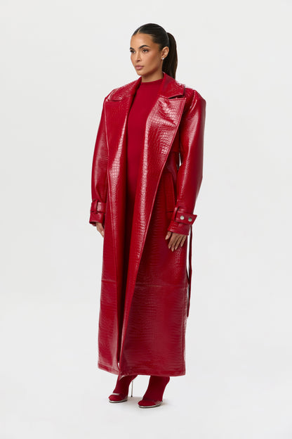 Vegan Leather Croc Trench Coat