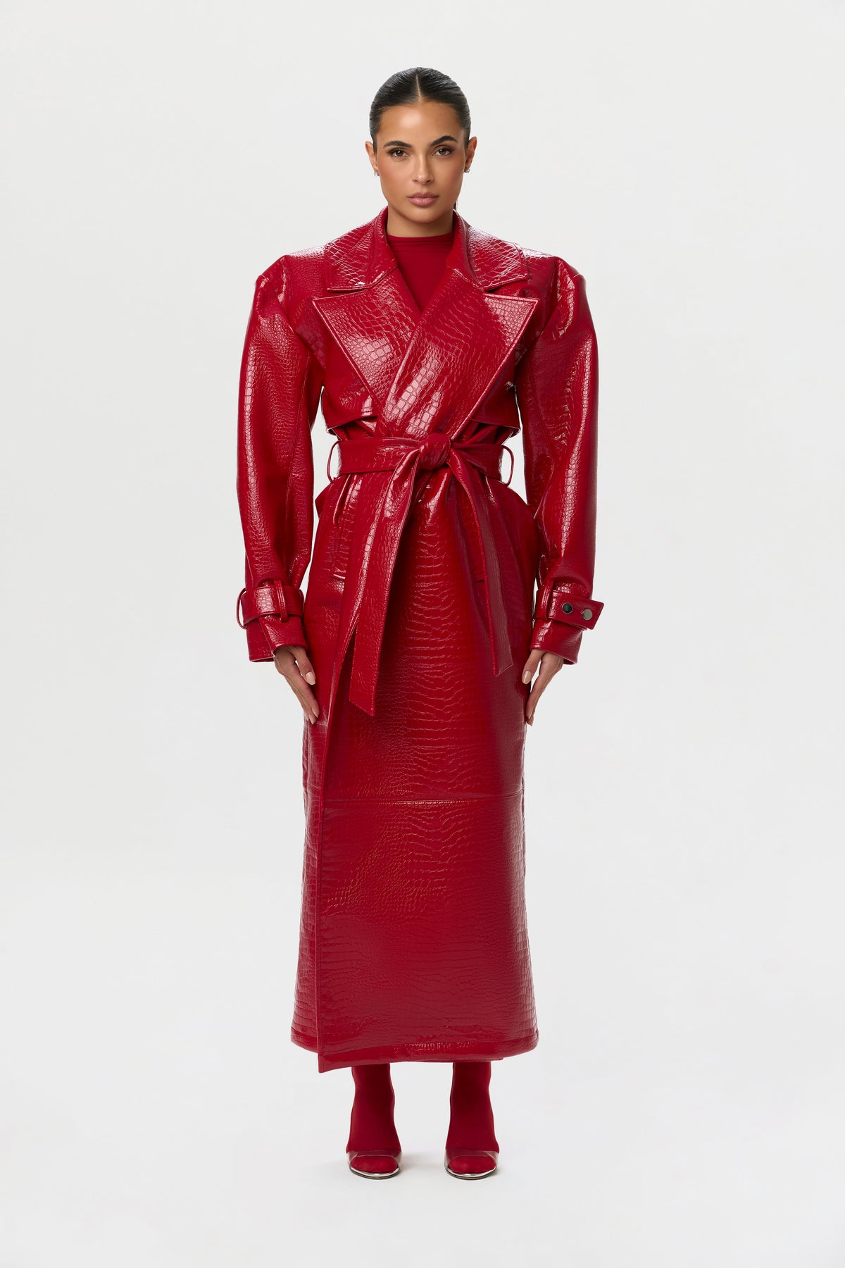 Vegan Leather Croc Trench Coat