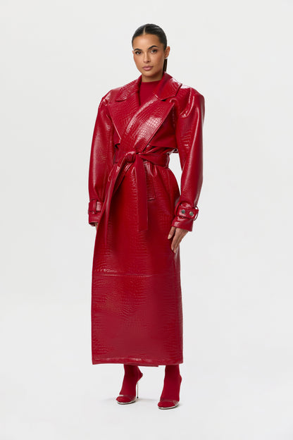 Vegan Leather Croc Trench Coat