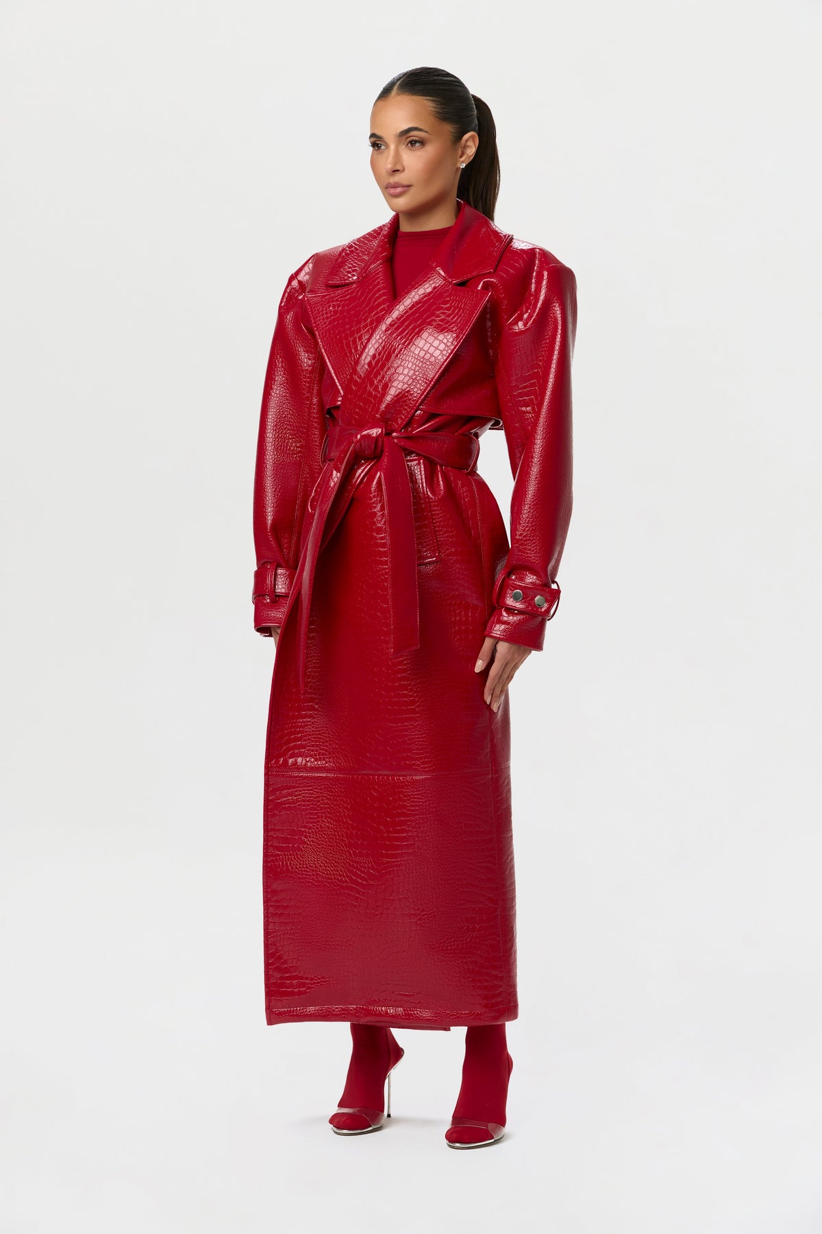 Vegan Leather Croc Trench Coat