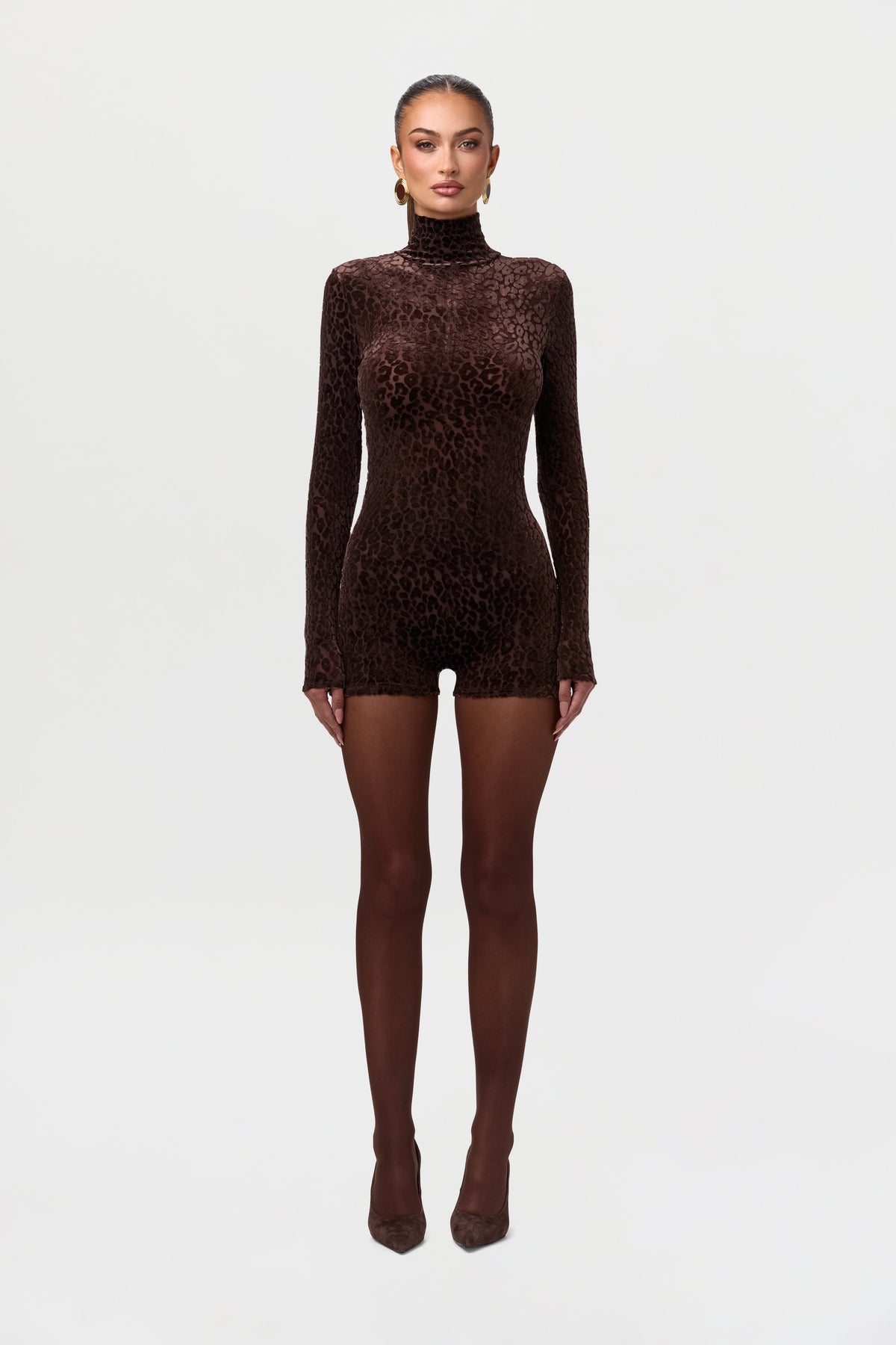 Burnout Print Turtleneck Romper