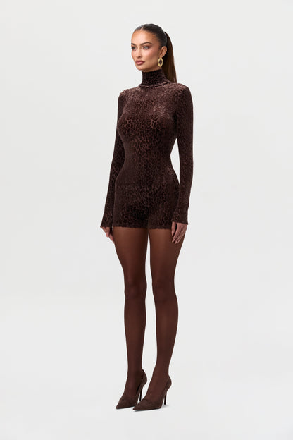 Burnout Print Turtleneck Romper