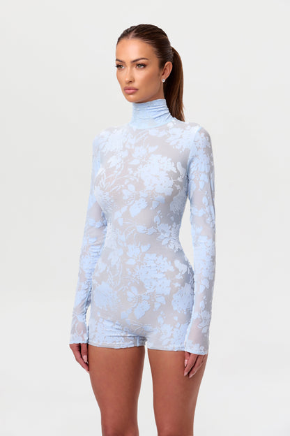 Burnout Print Turtleneck Romper
