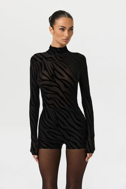 Burnout Print Turtleneck Romper