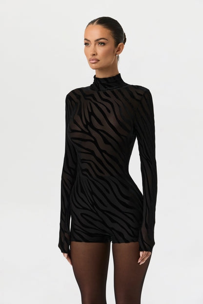 Burnout Print Turtleneck Romper