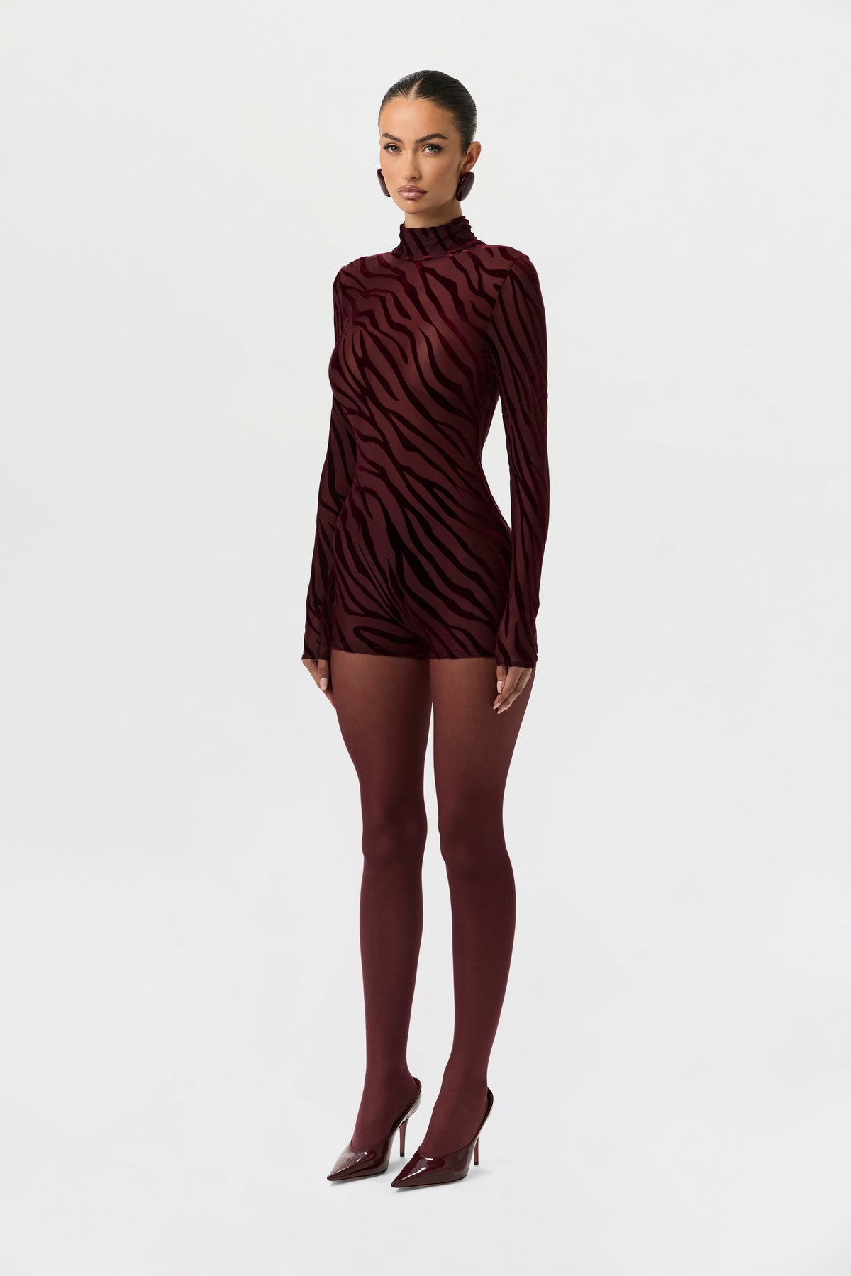 Burnout Print Turtleneck Romper