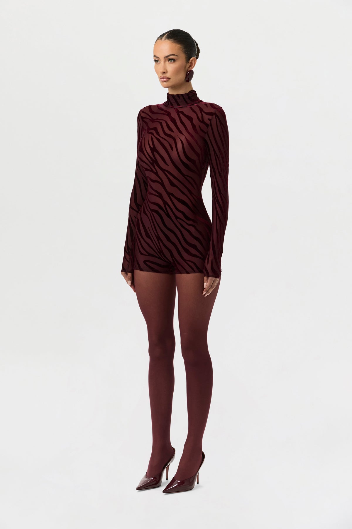 Burnout Print Turtleneck Romper