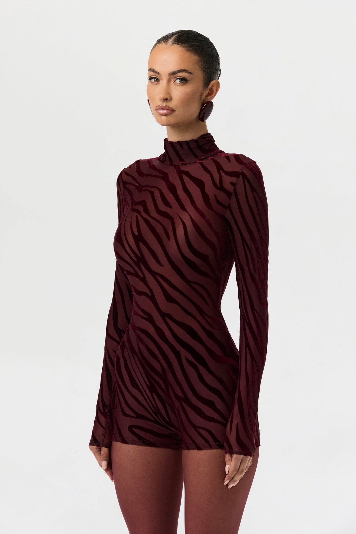 Burnout Print Turtleneck Romper