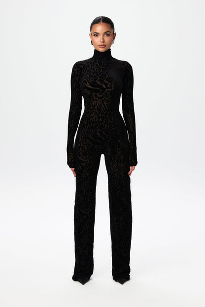 Burnout Print Turtleneck Jumpsuit
