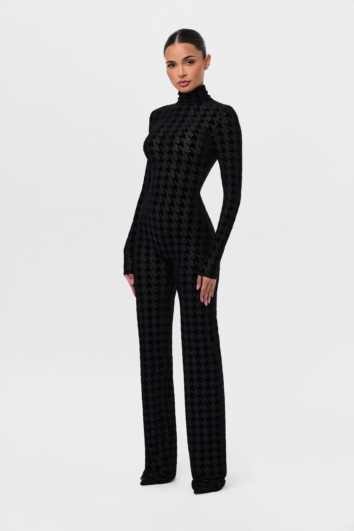 Burnout Print Turtleneck Jumpsuit