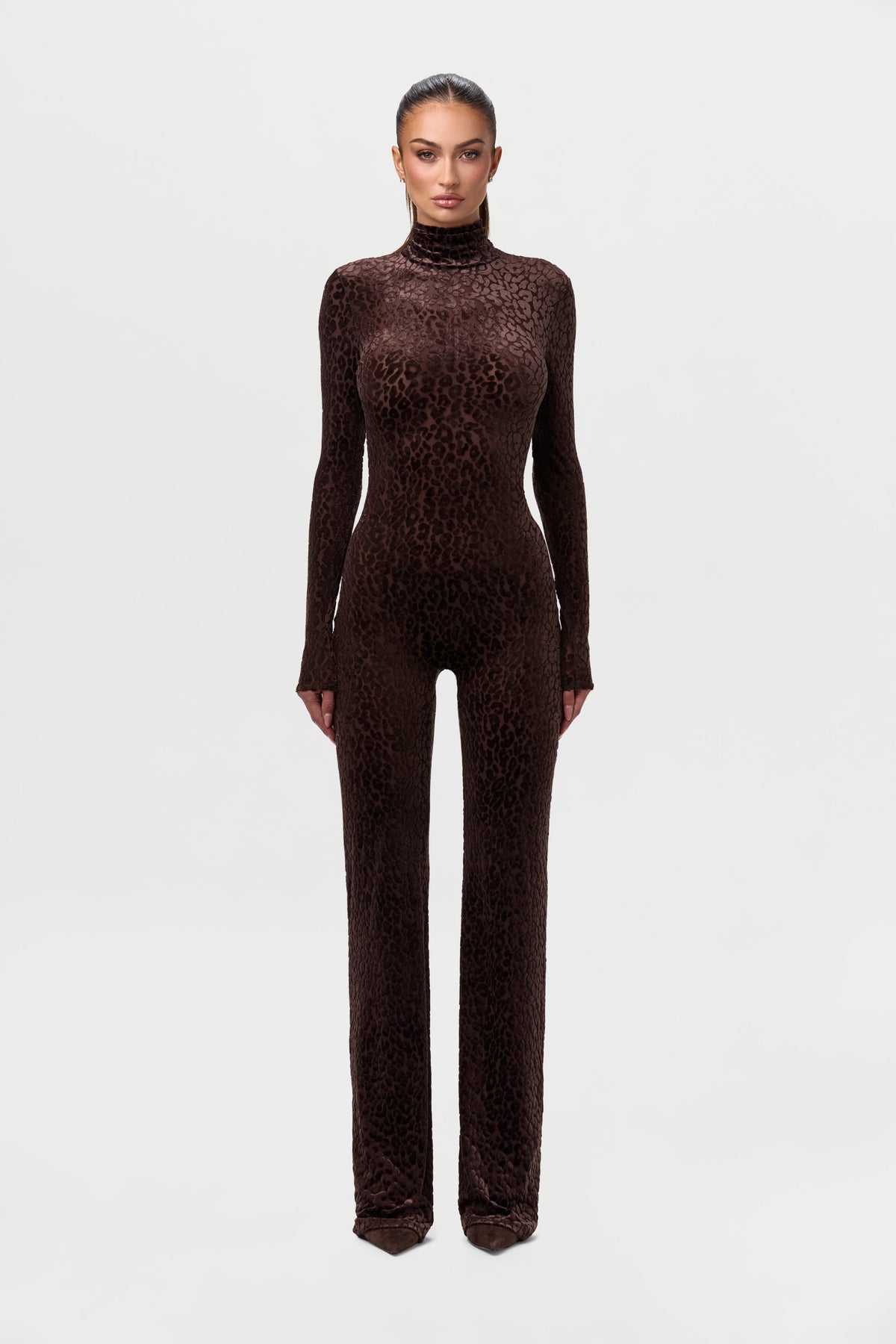 Burnout Print Turtleneck Jumpsuit