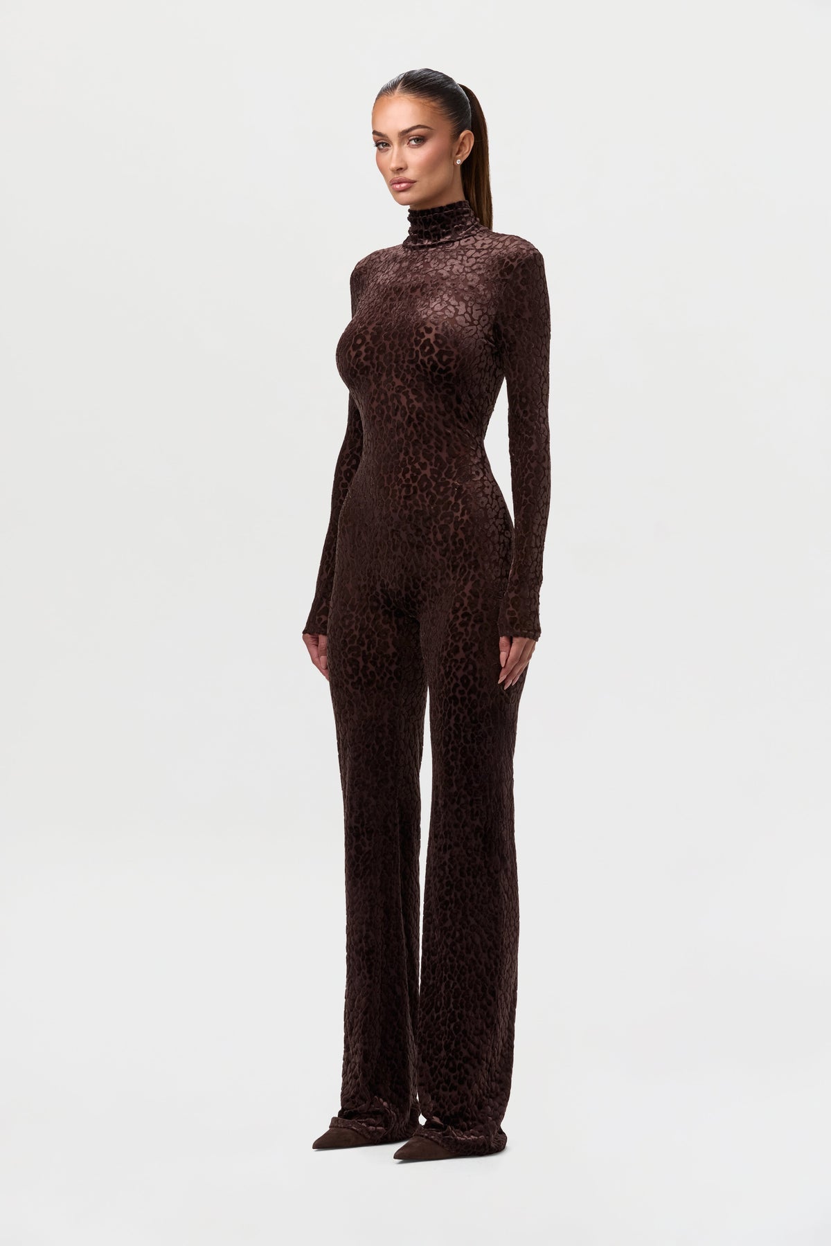 Burnout Print Turtleneck Jumpsuit