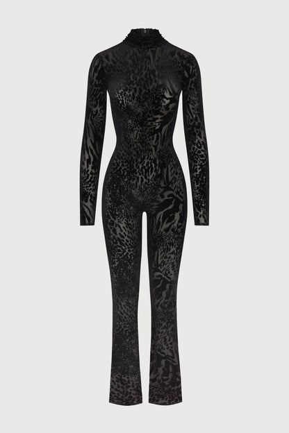 Burnout Print Turtleneck Jumpsuit