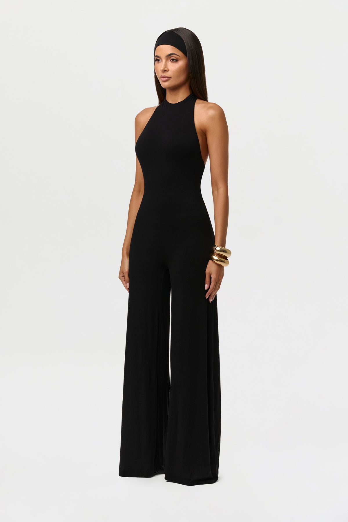 Smooth Halter Wide-Leg Jumpsuit Petite