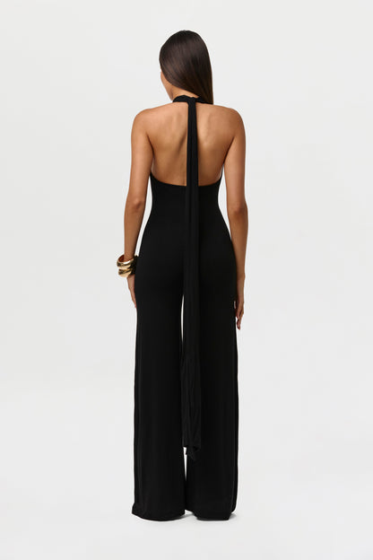 Smooth Halter Wide-Leg Jumpsuit Petite