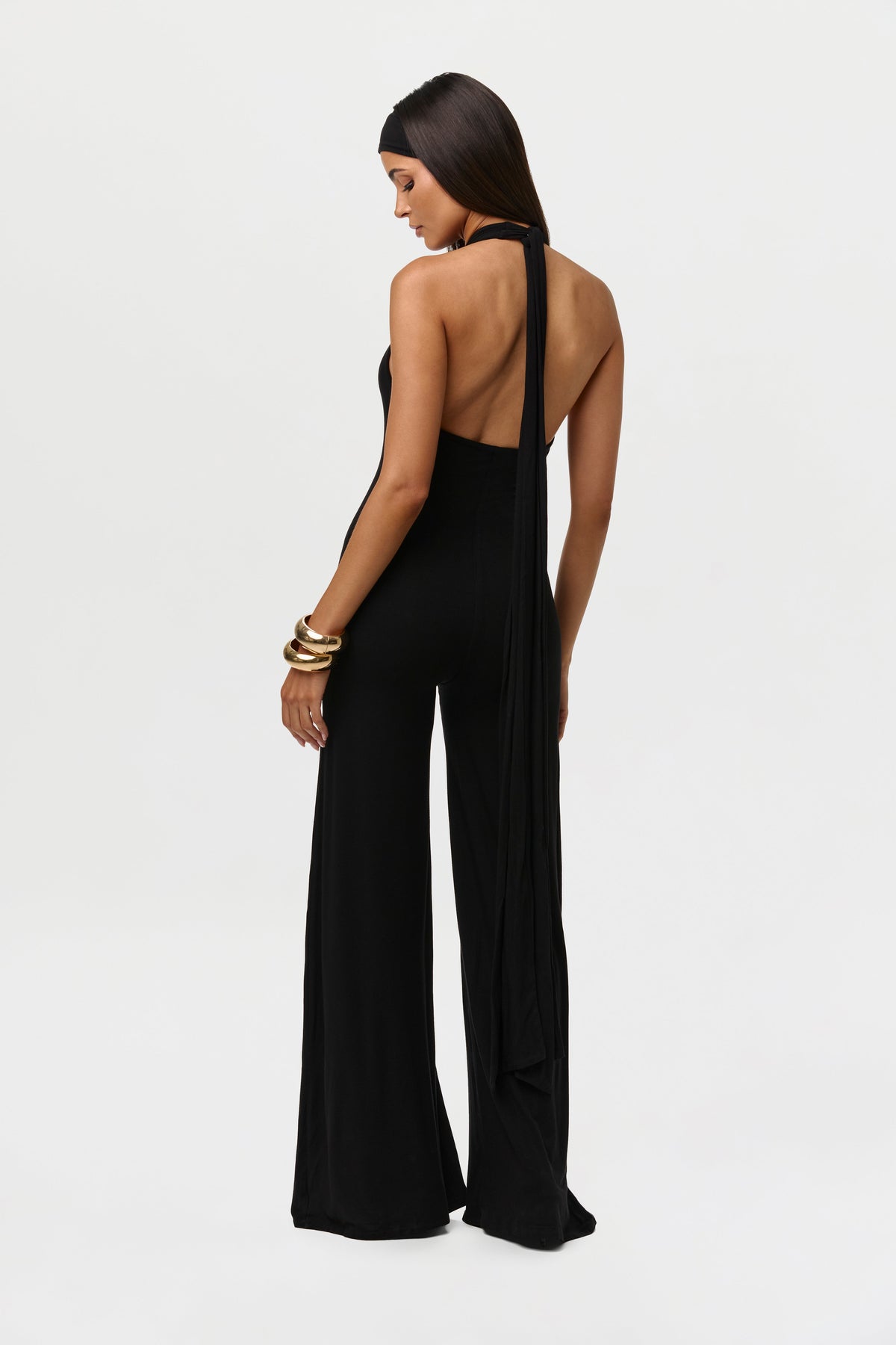 Smooth Halter Wide-Leg Jumpsuit Petite