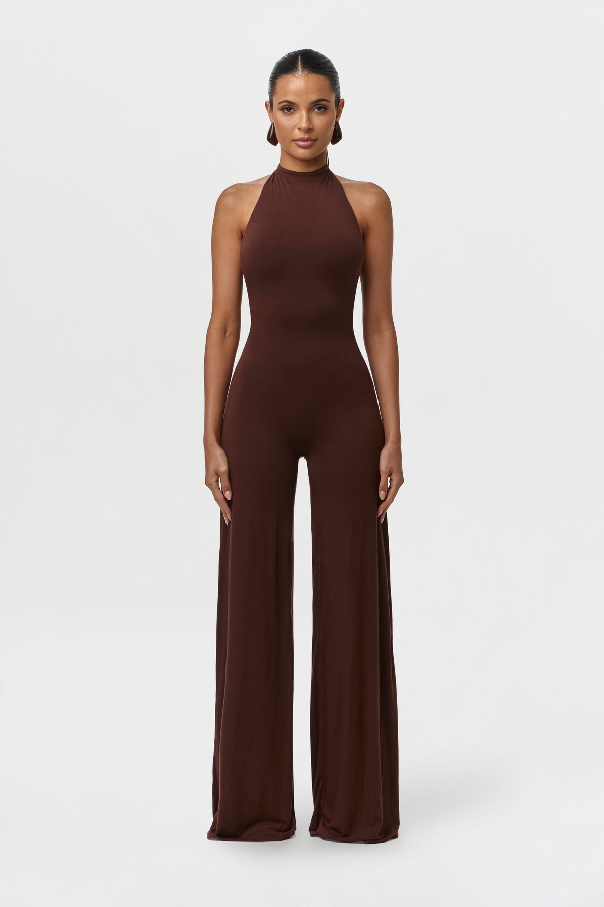Smooth Halter Wide-Leg Jumpsuit Petite