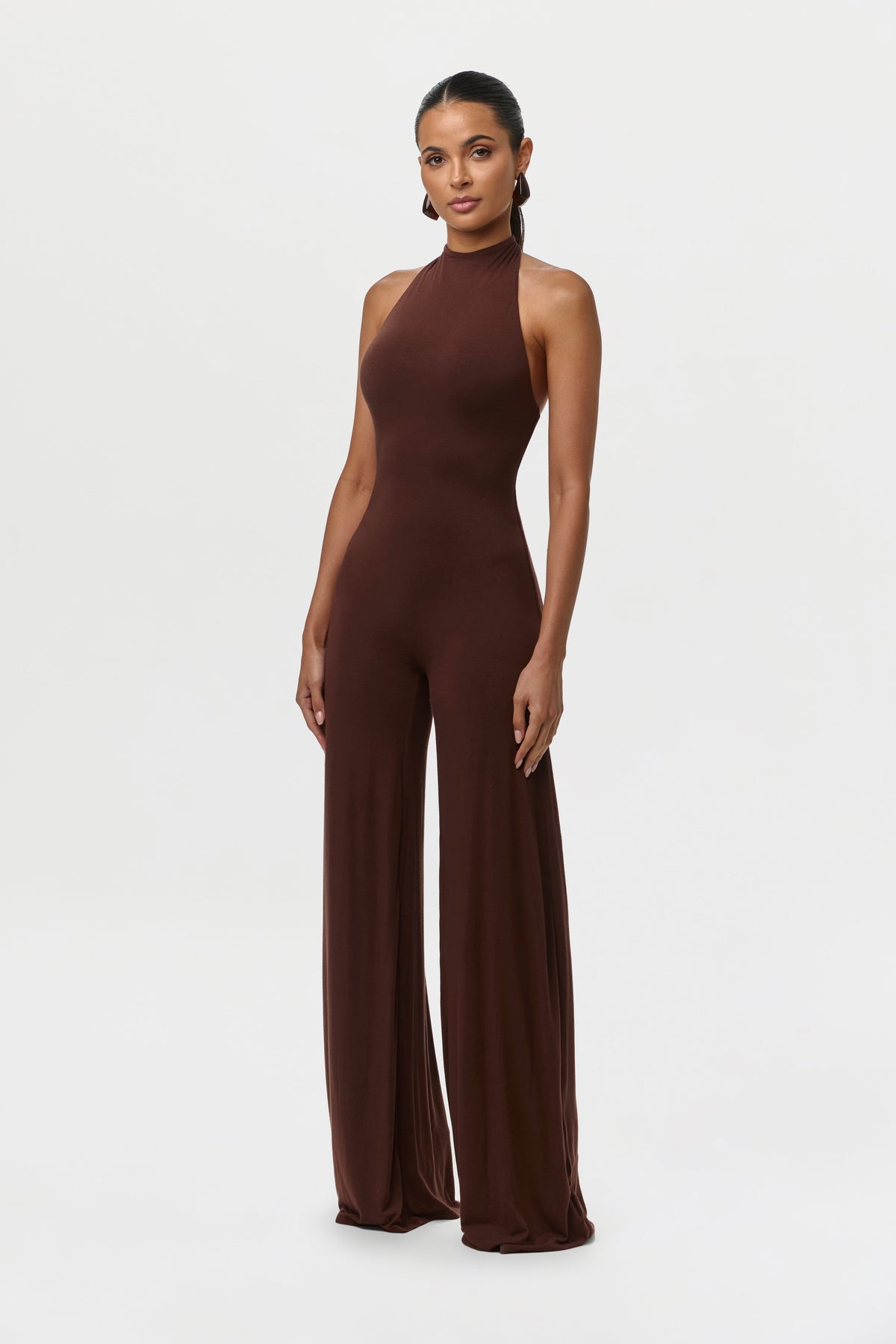 Smooth Halter Wide-Leg Jumpsuit Petite