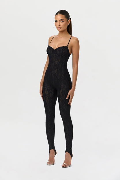 Stretch Lace Stirrup Jumpsuit