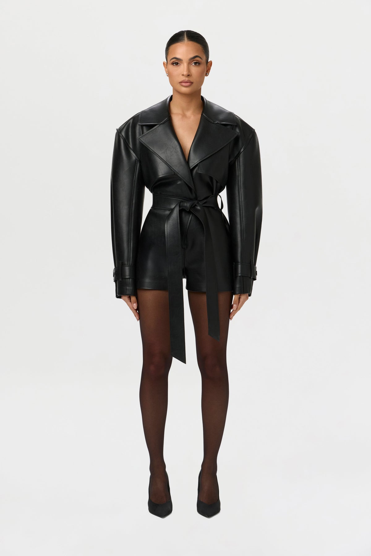 Vegan Leather Trench Romper