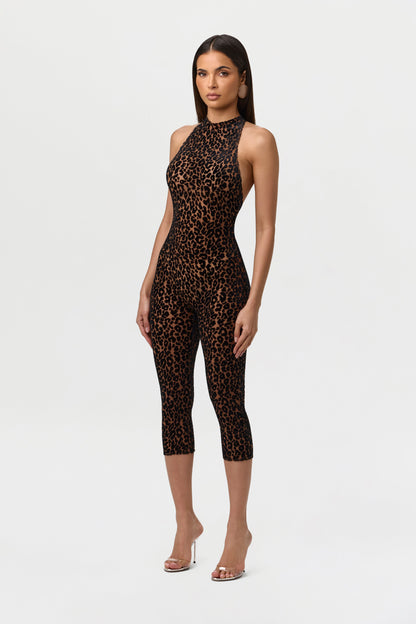 Burnout Print Halter Capri Jumpsuit
