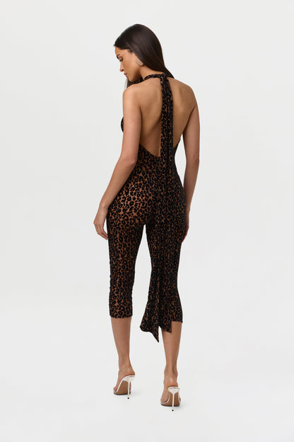 Burnout Print Halter Capri Jumpsuit