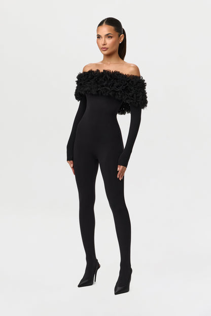 Naked Off-Shoulder Roses Jumpsuit