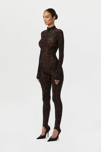 Burnout Leopard Stirrup Jumpsuit