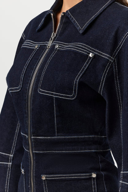 Denim  Zip Up Romper