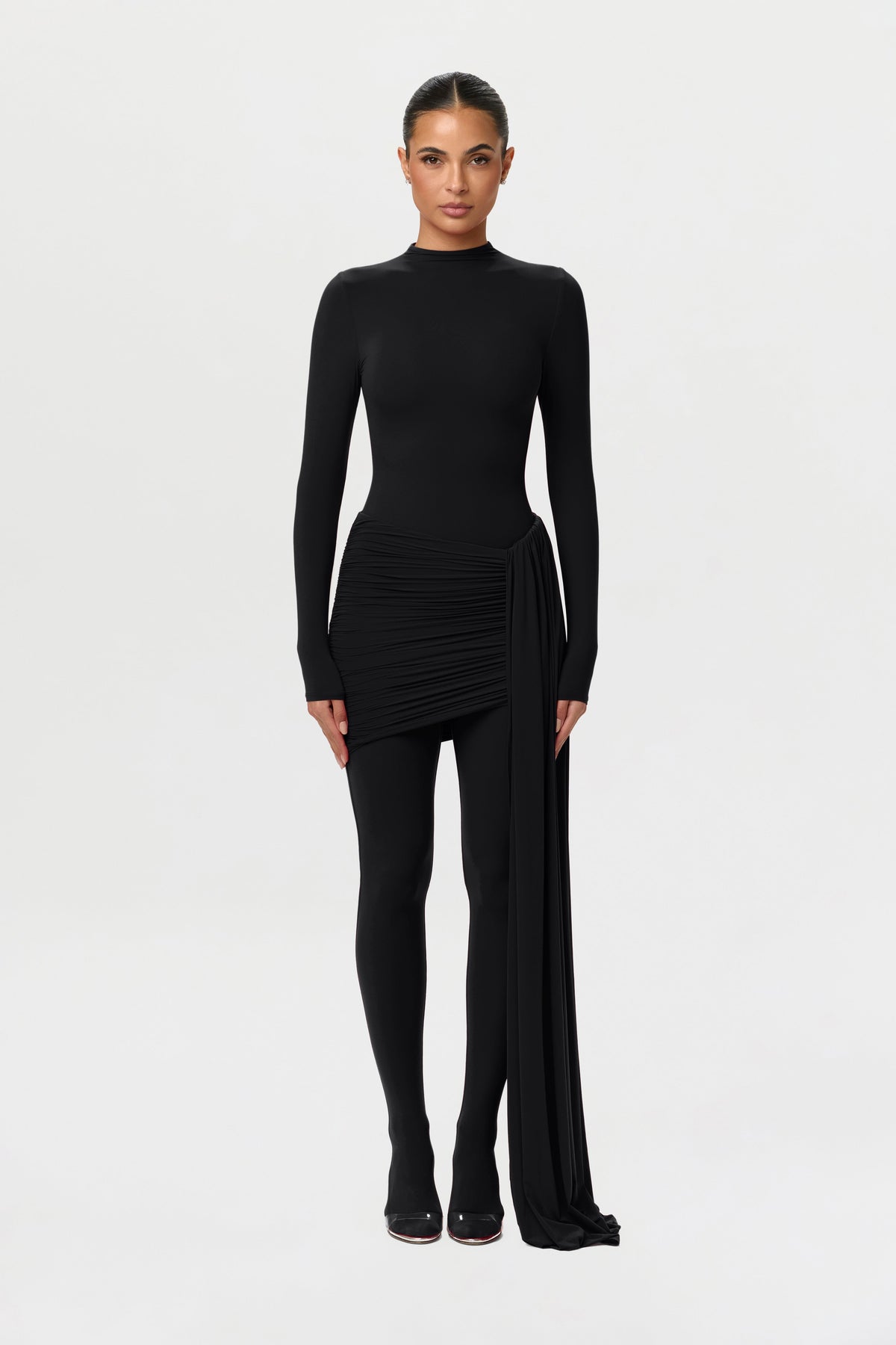 Naked Ruched Drape Mini Skirt