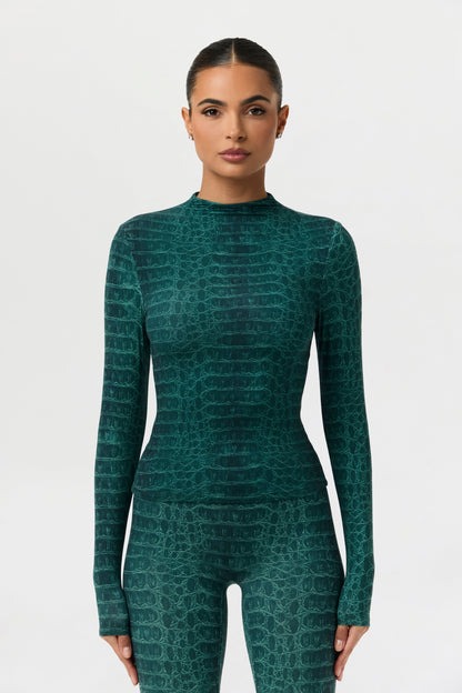 Naked Print Mock Neck Top