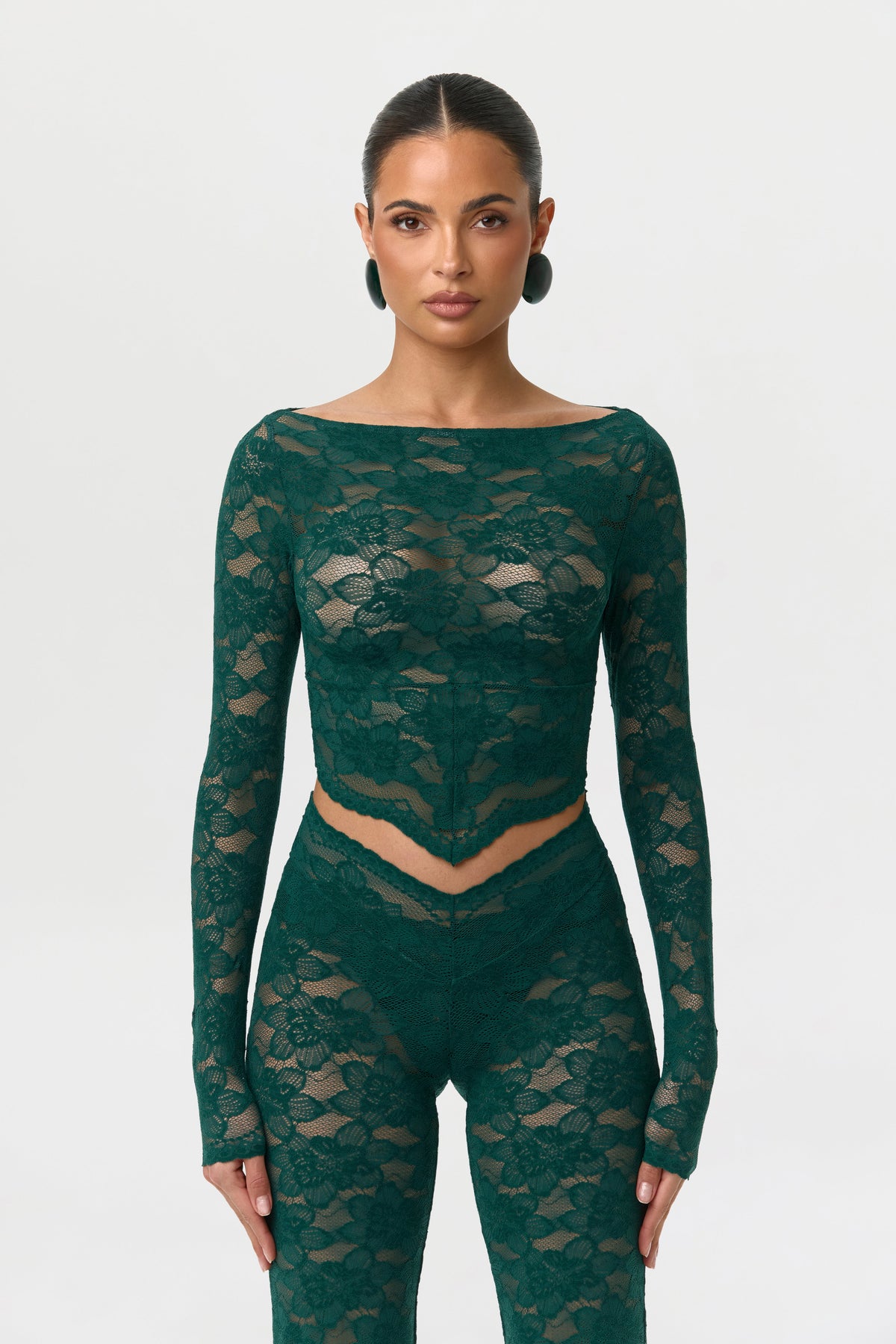 Stretch Lace Boatneck Crop Top