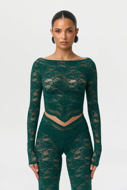 Stretch Lace Boatneck Crop Top