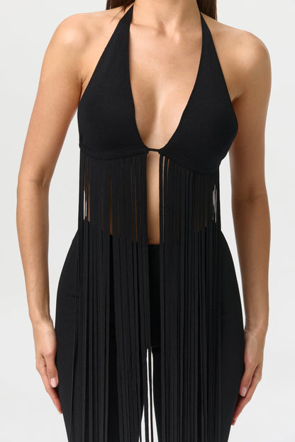 Knit Fringe Bra Halter Top