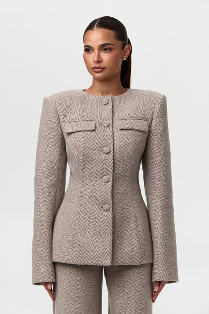 Chevron Suited Button Up Blazer
