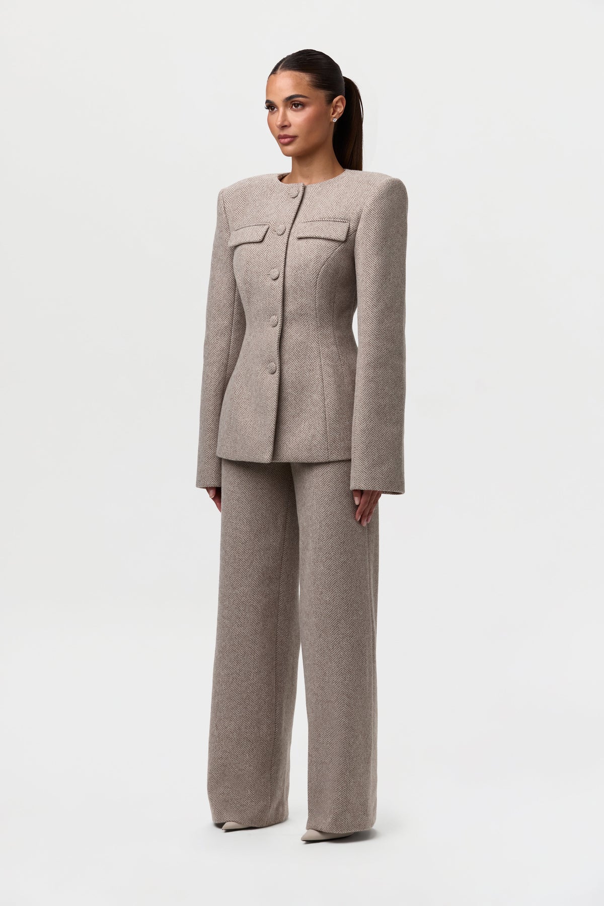 Chevron Suited Button Up Blazer