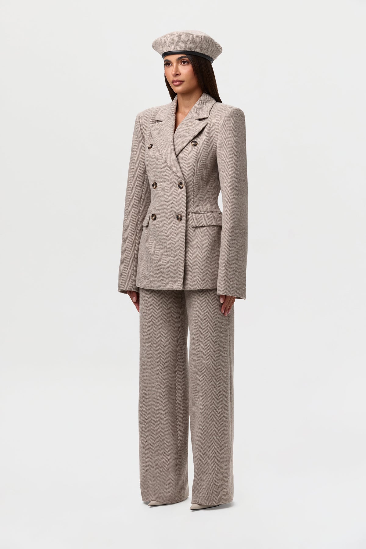 Chevron Wide-Leg Suit Pant