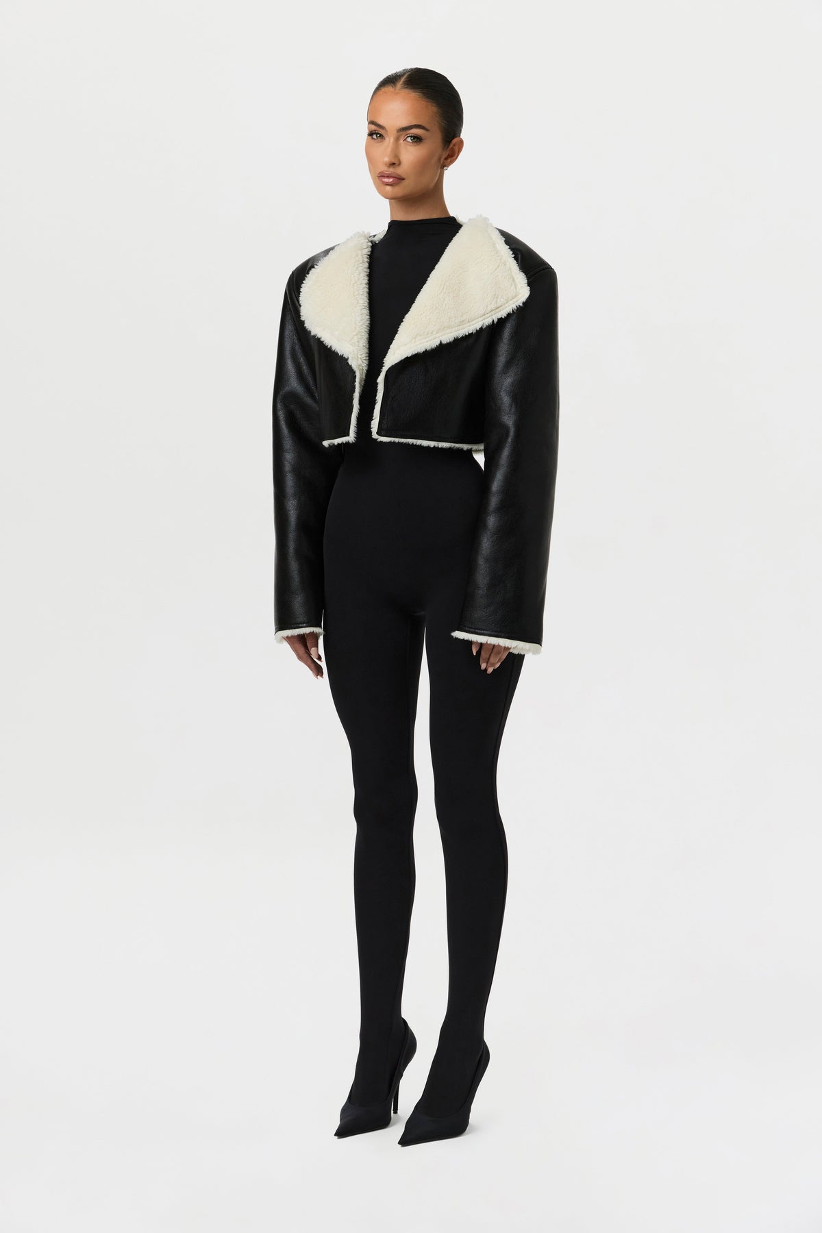 Vegan Leather Sherpa Cropped Jacket