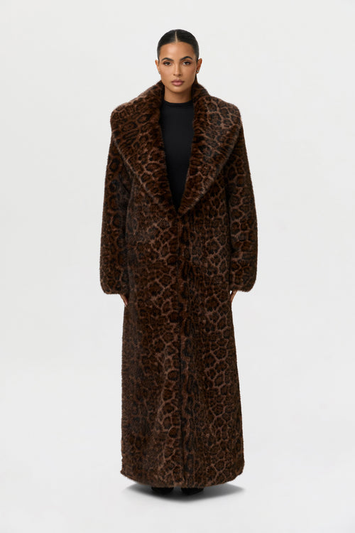 Faux Fur Leopard Long Coat