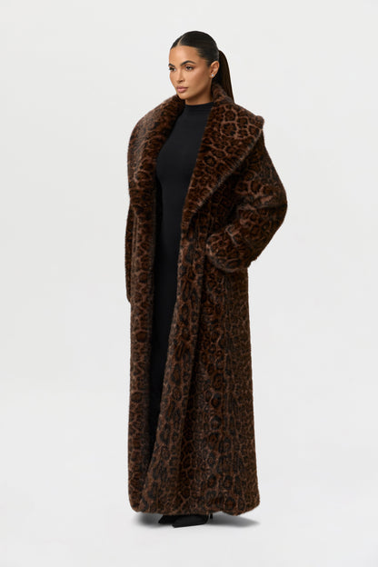 Faux Fur Leopard Long Coat